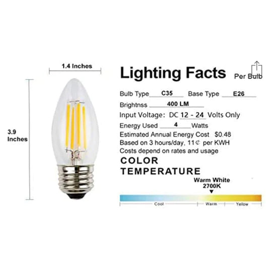 E26 4W LED Filament Edison Bulbs Dimmable Energy Saving Waterproof Light
