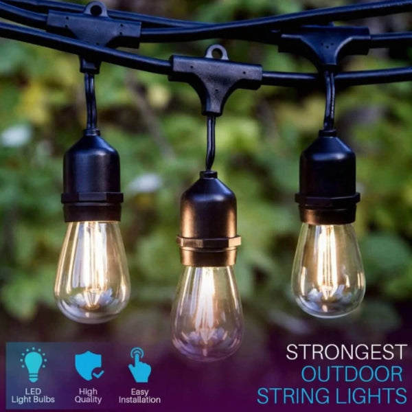 SL101 LED Low Voltage Bistro String Lights 48 FT Outdoor Weatherproof 12V Edison Bulbs