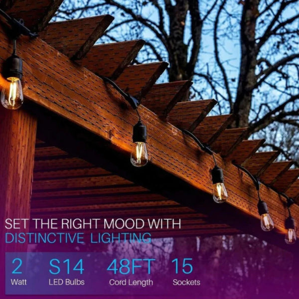 SL101 LED Low Voltage Bistro String Lights 48 FT Outdoor Weatherproof 12V Edison Bulbs