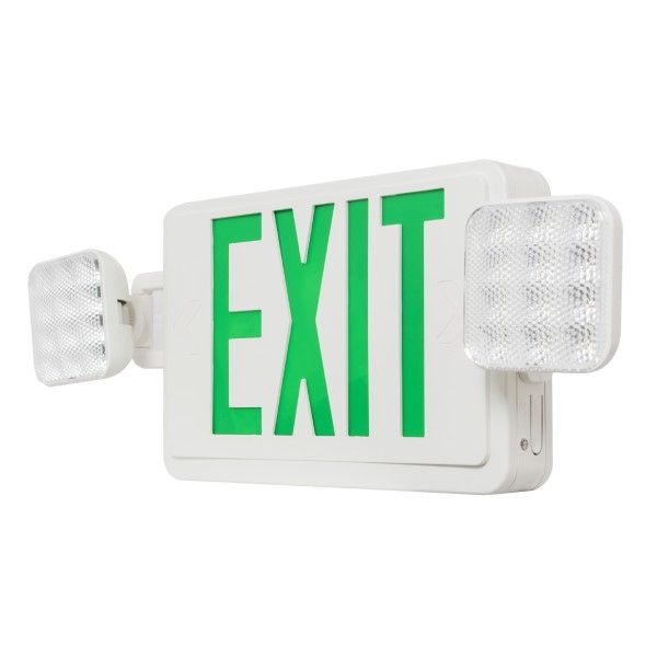LED Exit Sign Bug Eye Combo With Battery Back Up Green